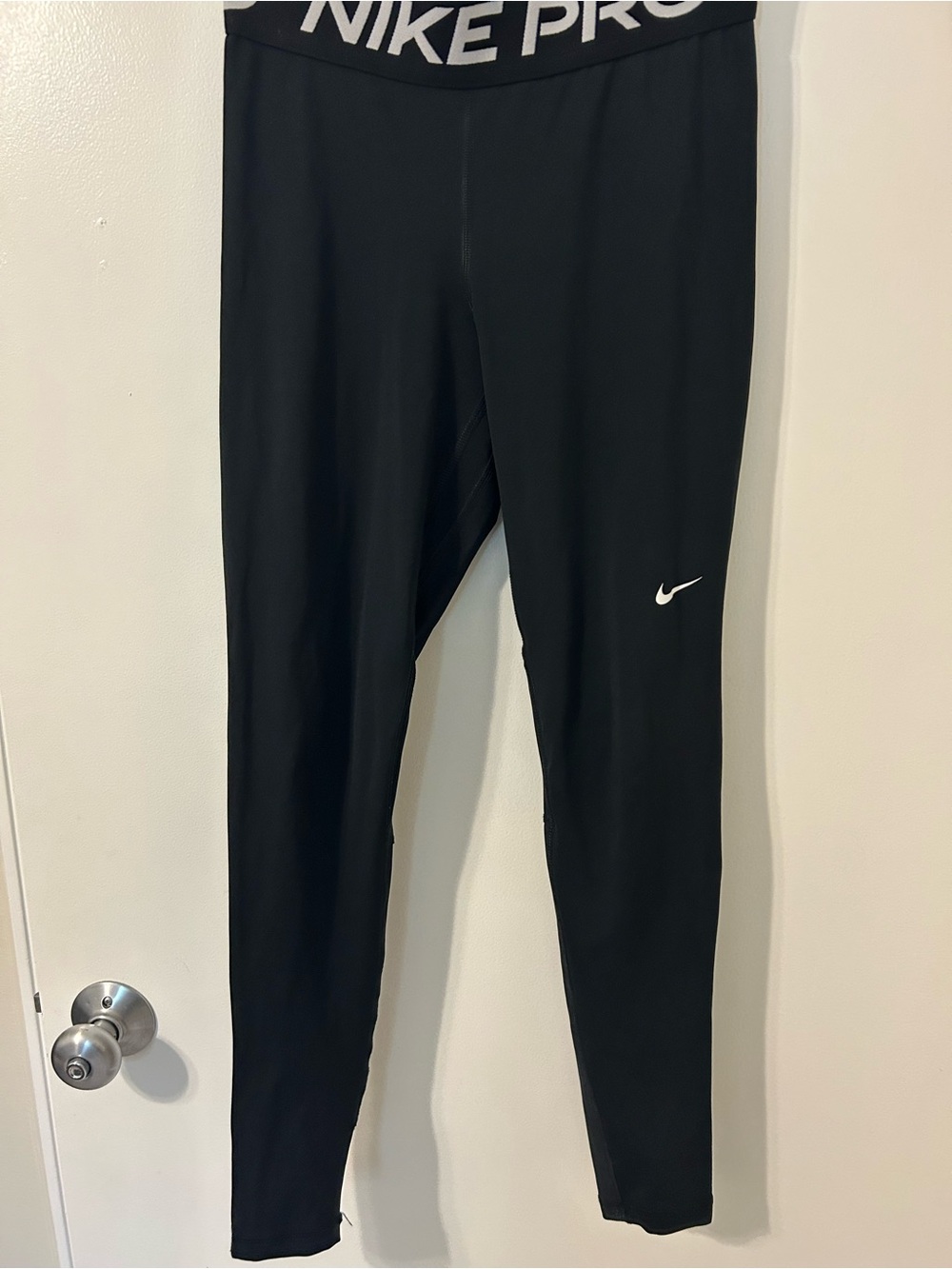 Nike Black Leggings with White Swoosh and Branded Waistband